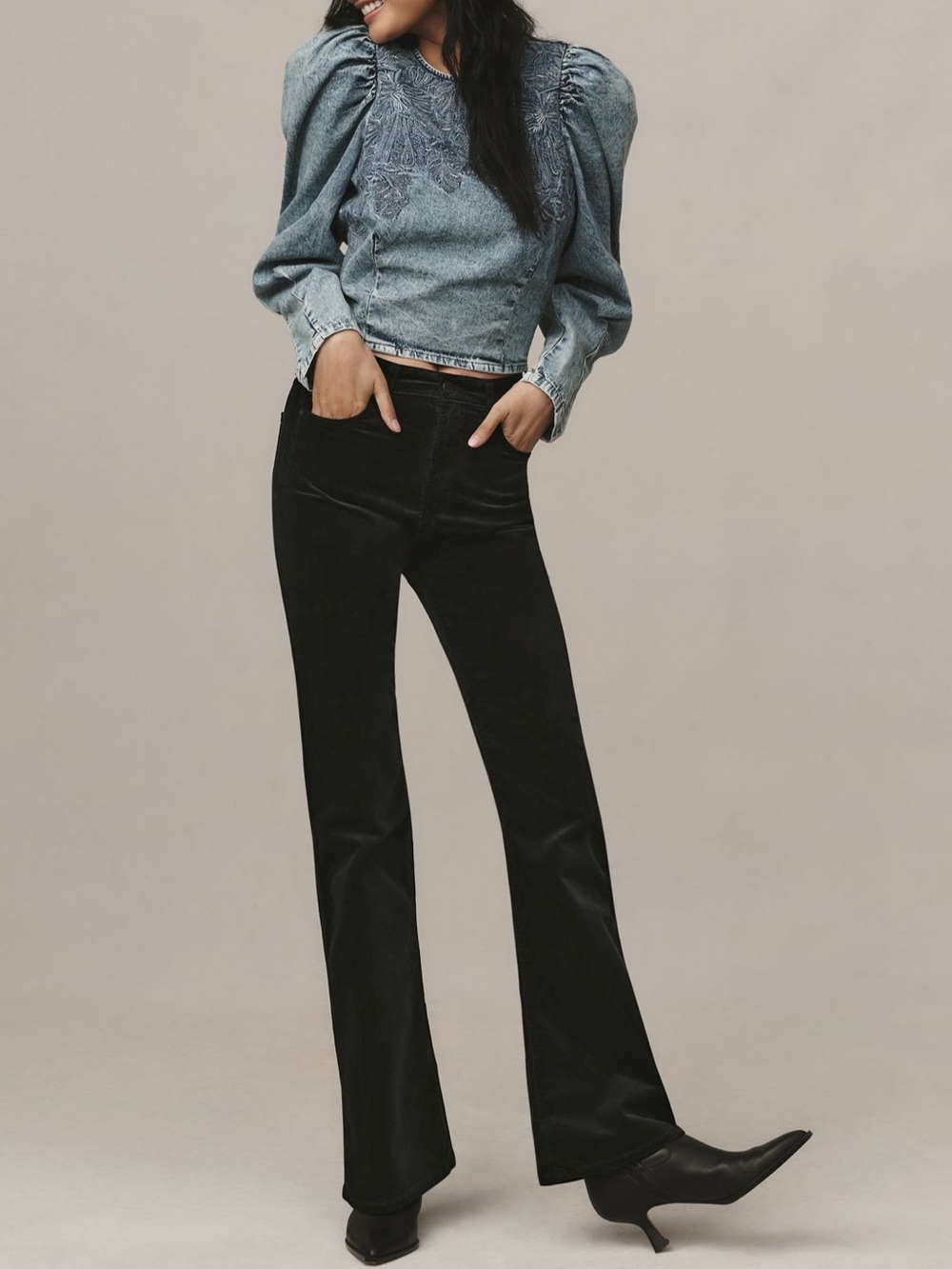 AG Alexis High Rise Bootcut Jeans in Black Velvet Size 28